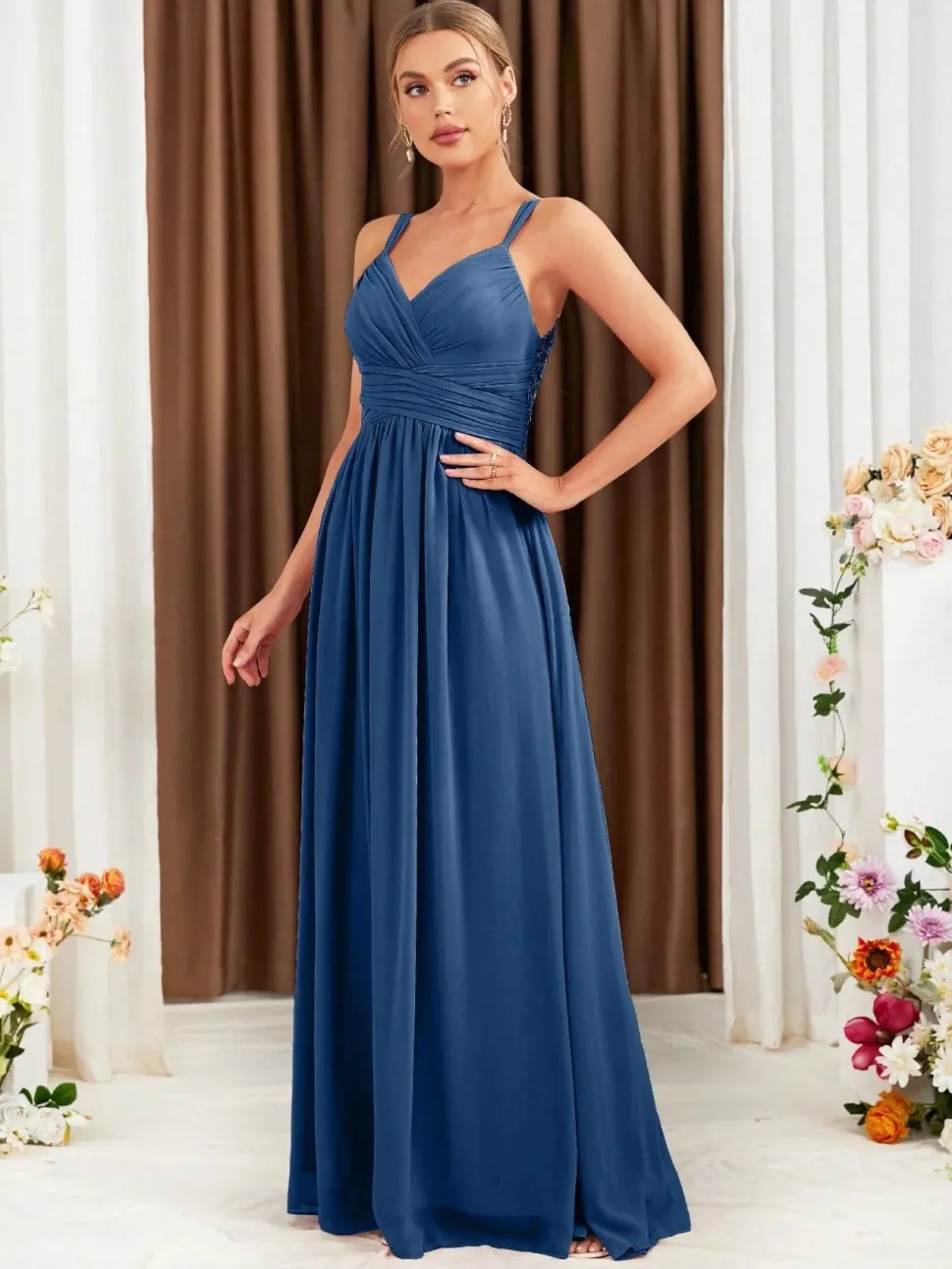 Robe demoiselle d'honneur rose poudré dos nu