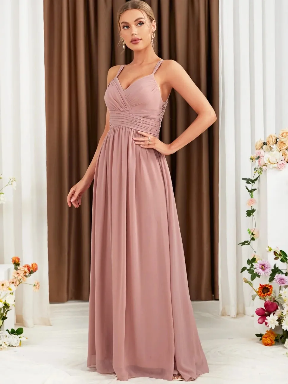 Robe demoiselle d'honneur rose poudré dos nu