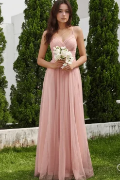 Robe demoiselle d'honneur rose poudré dos en dentelle