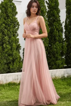Robe demoiselle d'honneur rose poudré dos en dentelle
