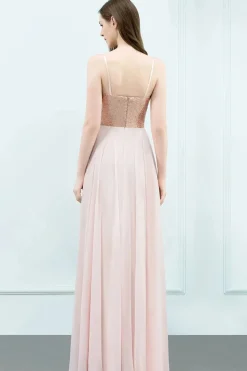 Robe demoiselle d'honneur rose poudré longue