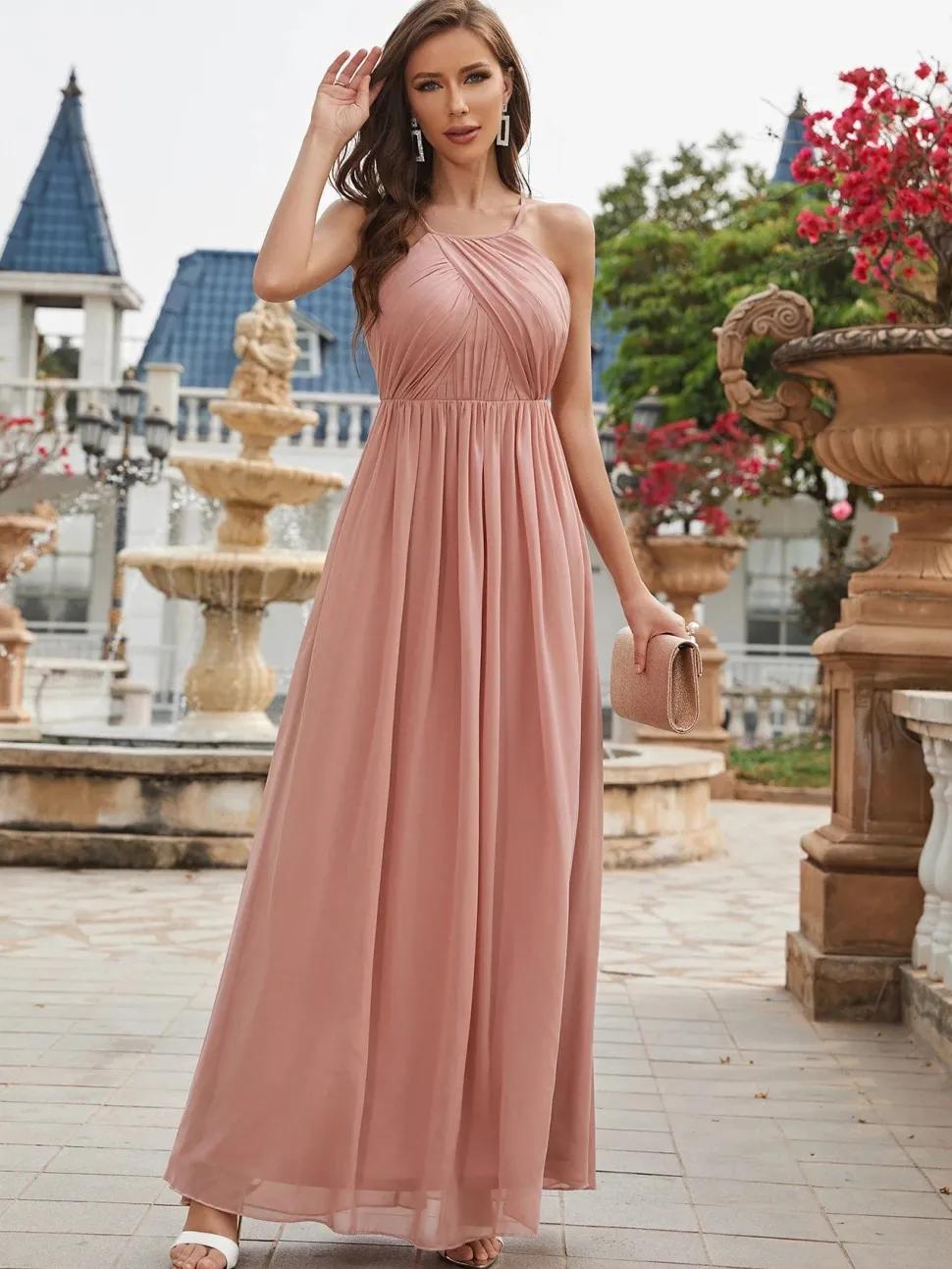 Robe demoiselle d'honneur rose poudré