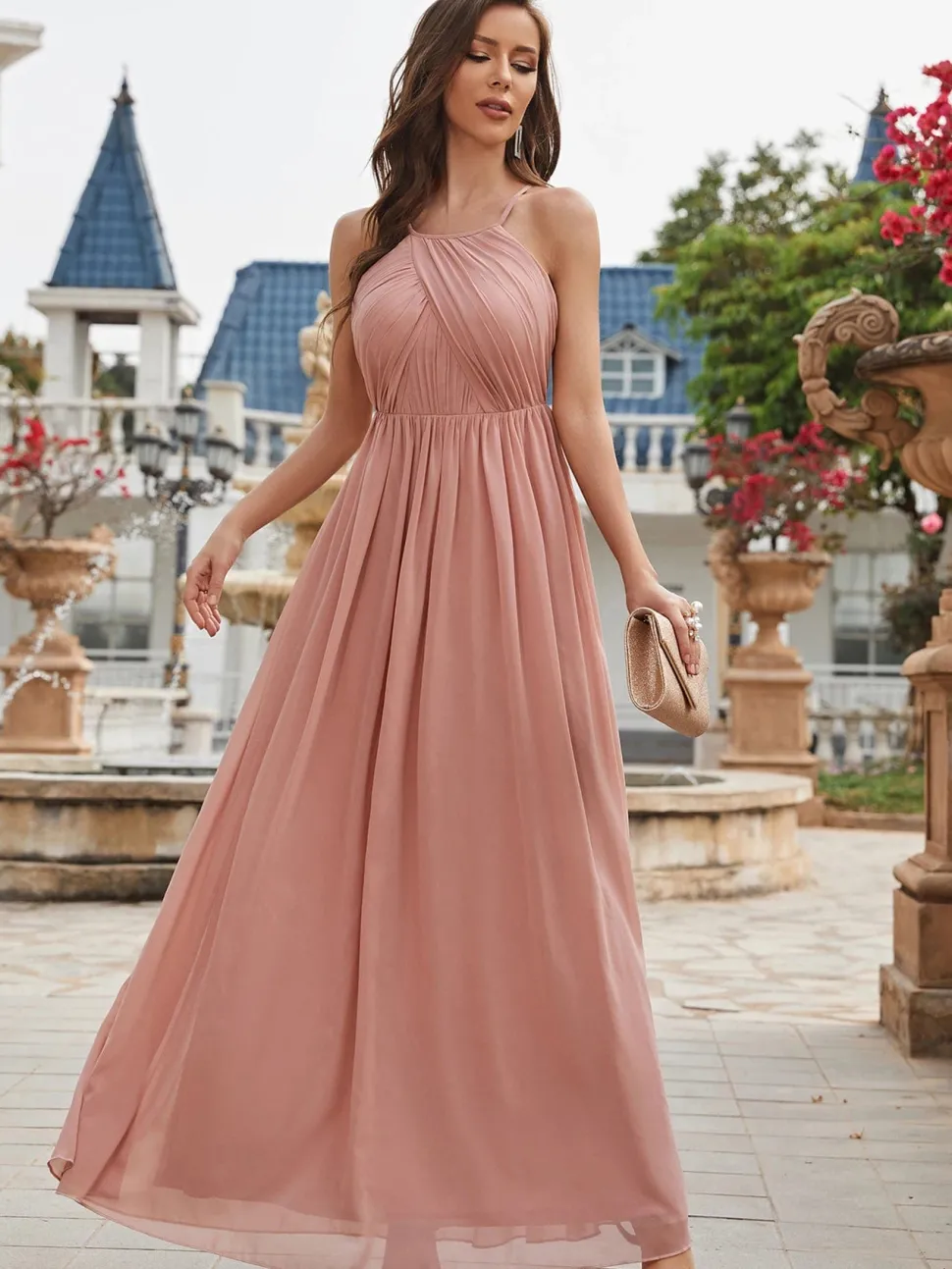 Robe demoiselle d'honneur rose poudré