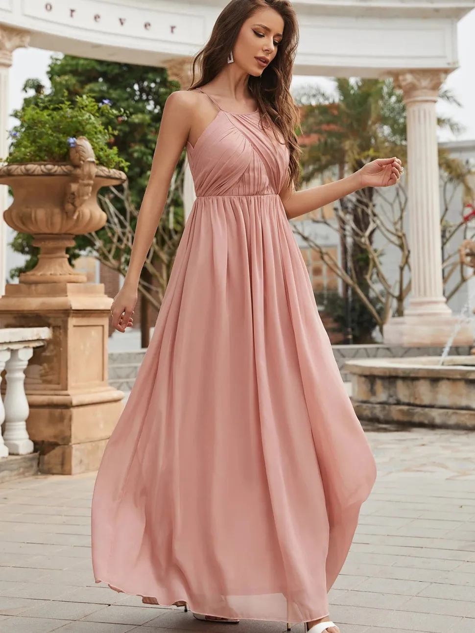 Robe demoiselle d'honneur rose poudré