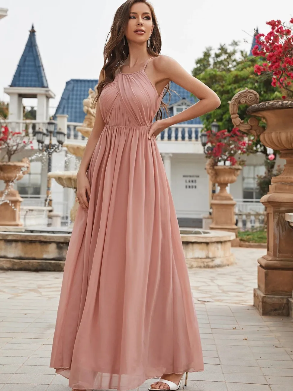 Robe demoiselle d'honneur rose poudré