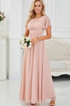 Robe demoiselle d'honneur rose longue drappée fluide