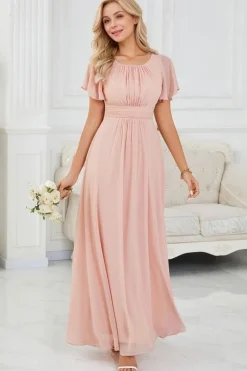 Robe demoiselle d'honneur rose longue drappée fluide
