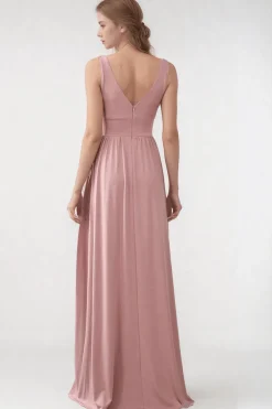 Robe demoiselle d'honneur rose poudré décolleté plongeant