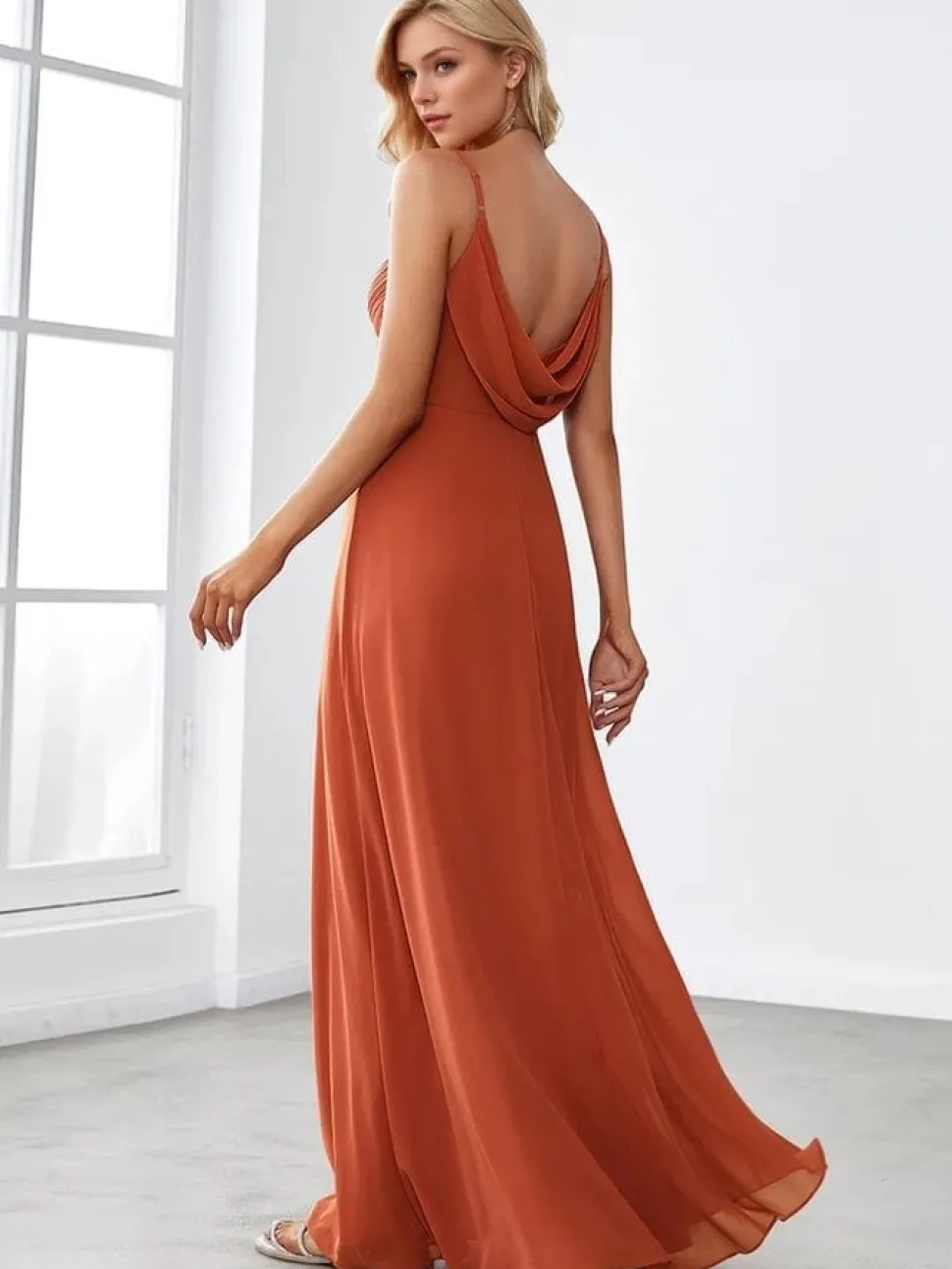 Robe demoiselle d'honneur terracotta longue dos ouvert