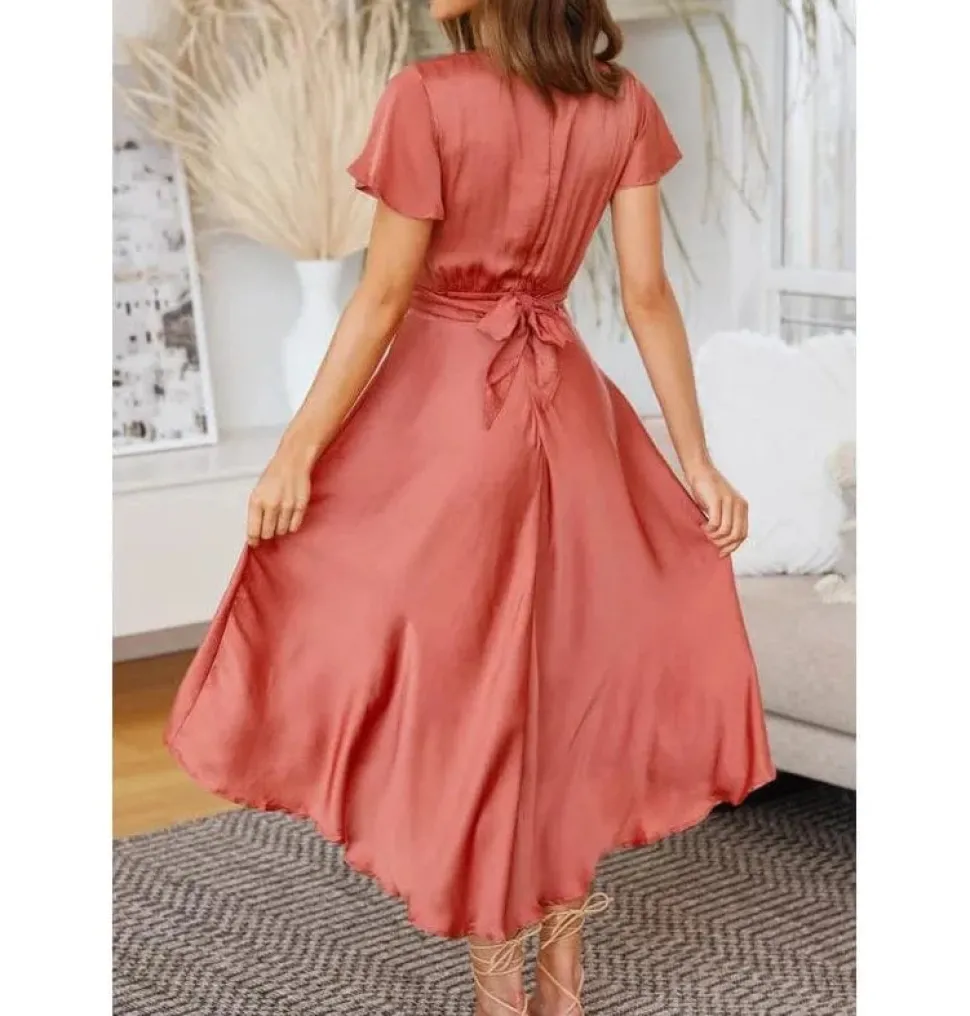 Robe demoiselle d'honneur terracotta asymétrique satinée