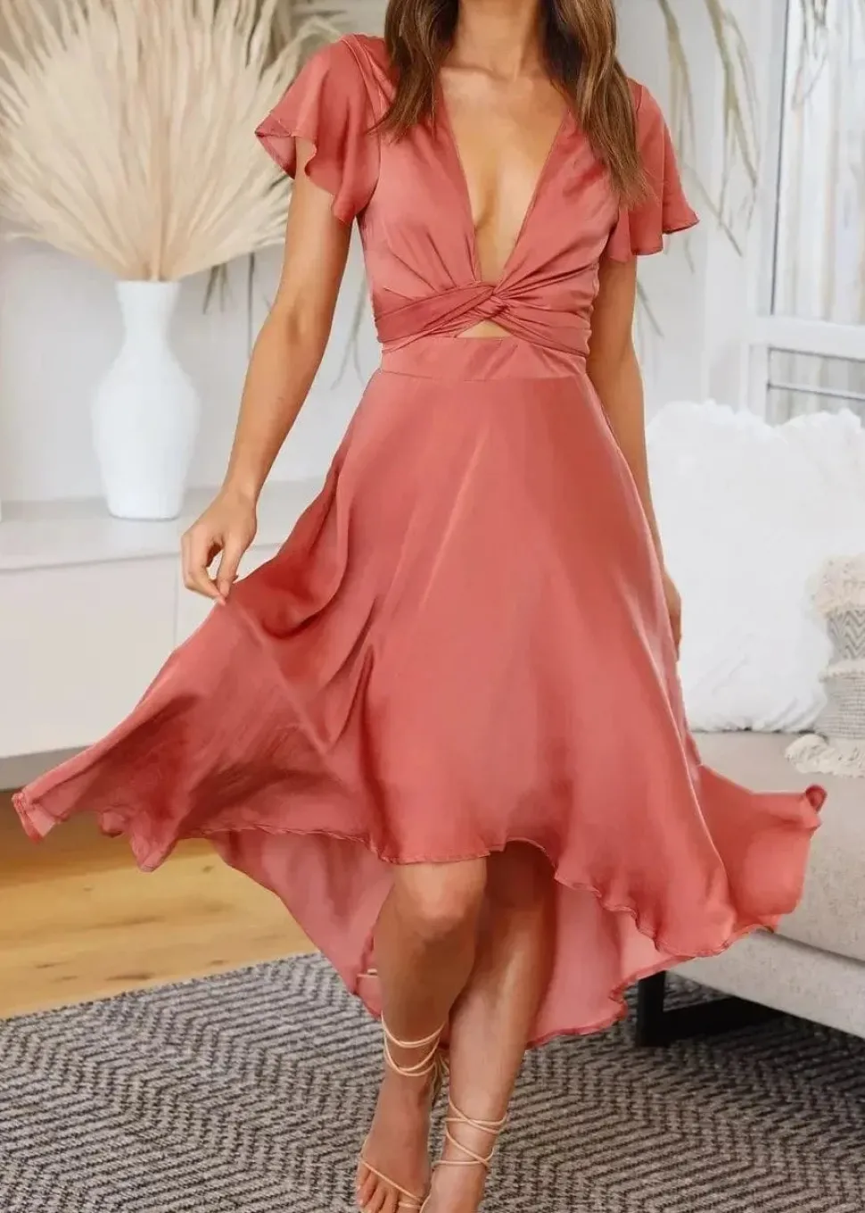 Robe demoiselle d'honneur terracotta asymétrique satinée