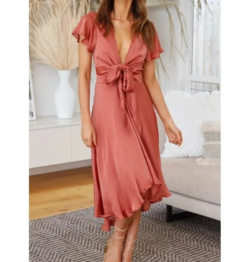 Robe demoiselle d'honneur terracotta asymétrique satinée
