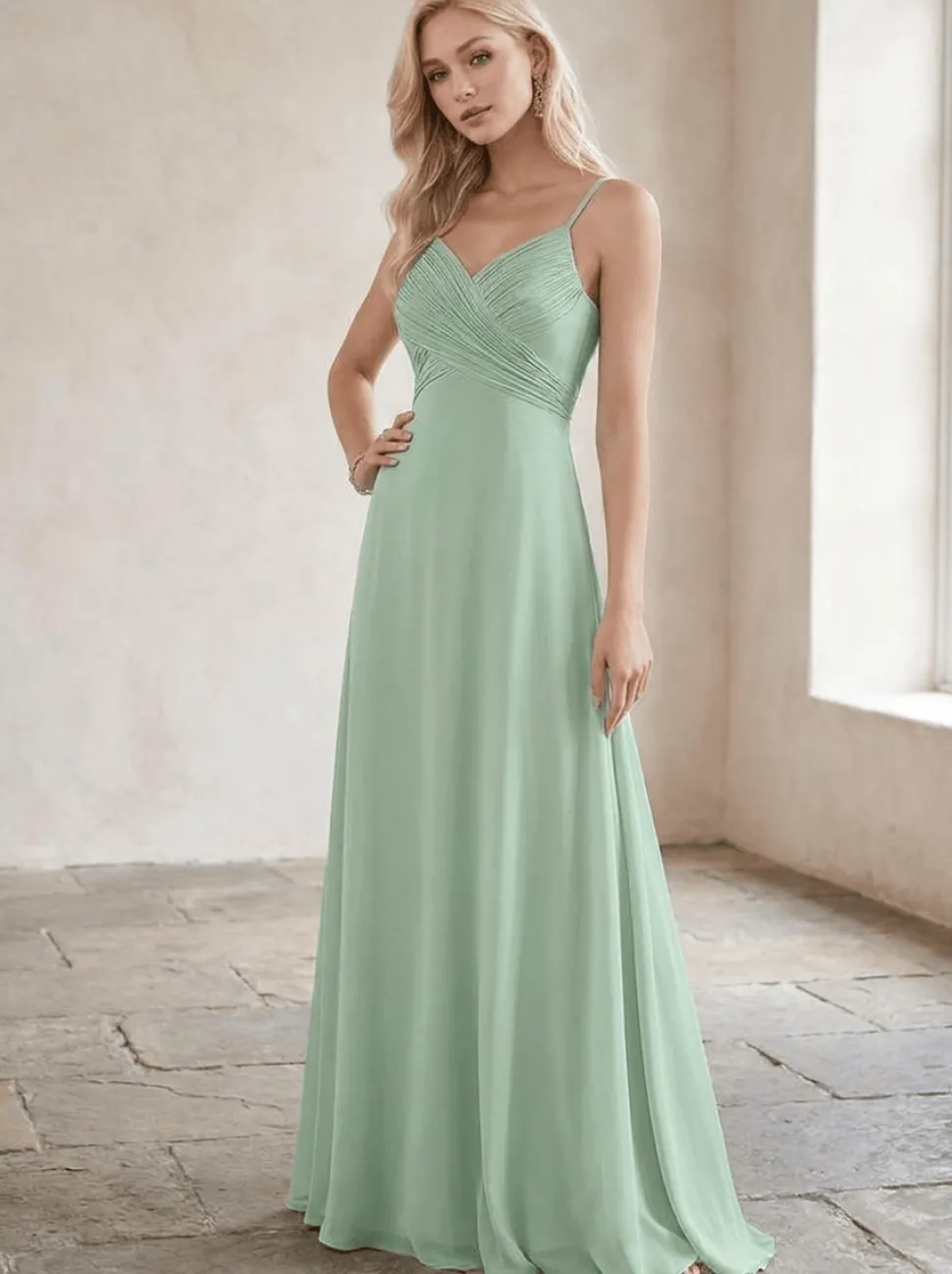 Robe demoiselle d'honneur vert sauge dos ouvert