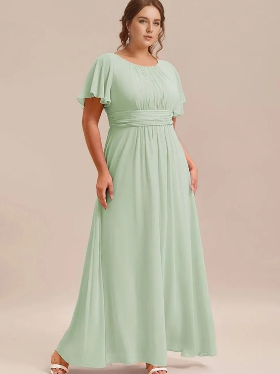 Robe demoiselle d'honneur vert sauge longue fluide grande taille