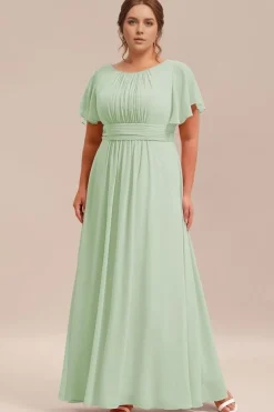 Robe demoiselle d'honneur vert sauge longue fluide grande taille