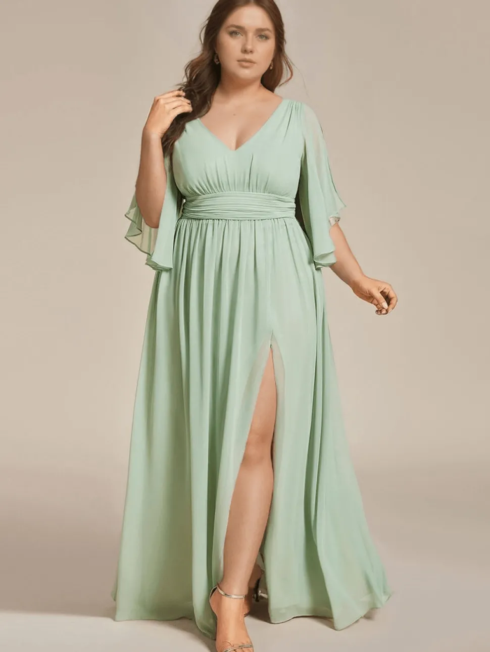 Robe demoiselle d'honneur vert sauge grande taille