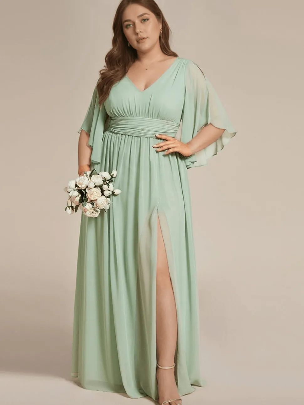 Robe demoiselle d'honneur vert sauge grande taille