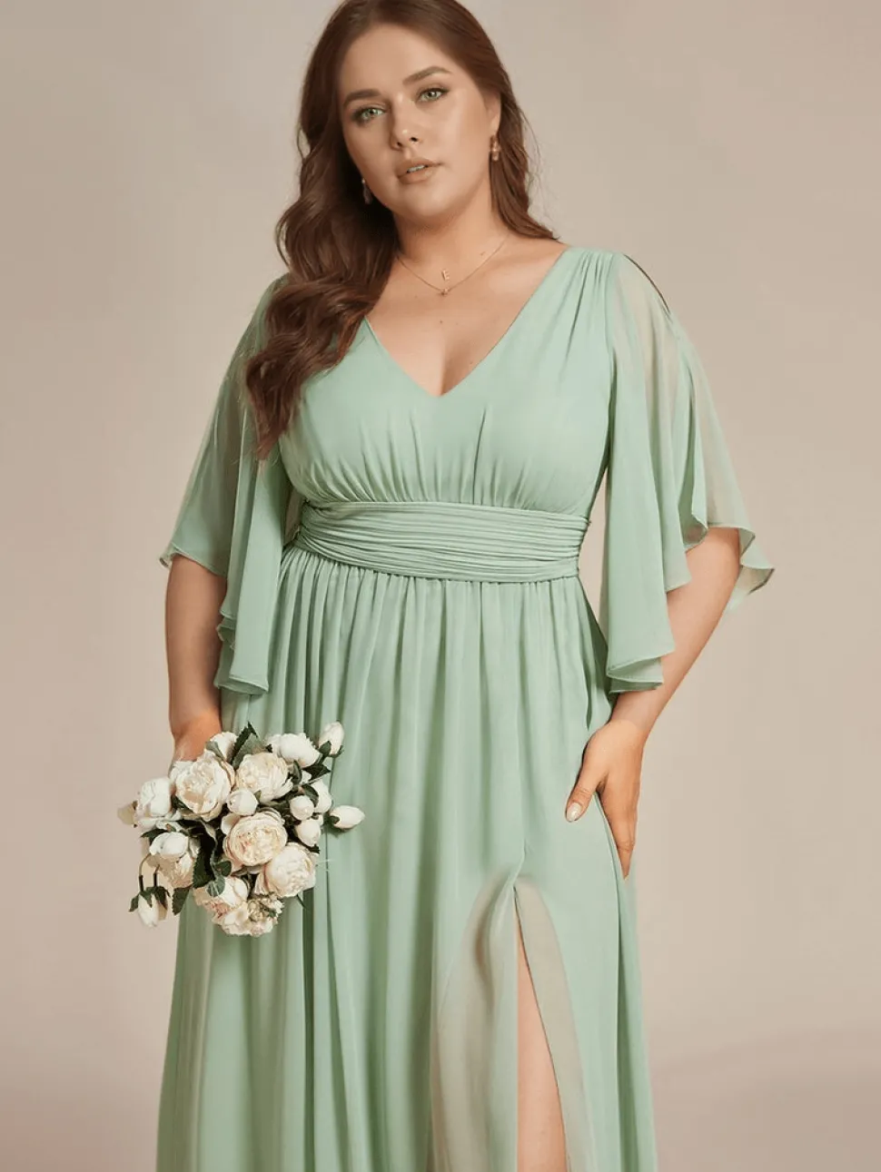 Robe demoiselle d'honneur vert sauge grande taille