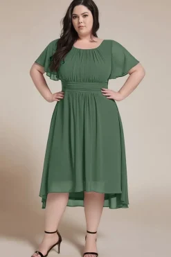 Robe demoiselle d'honneur verte asymétrique plus size