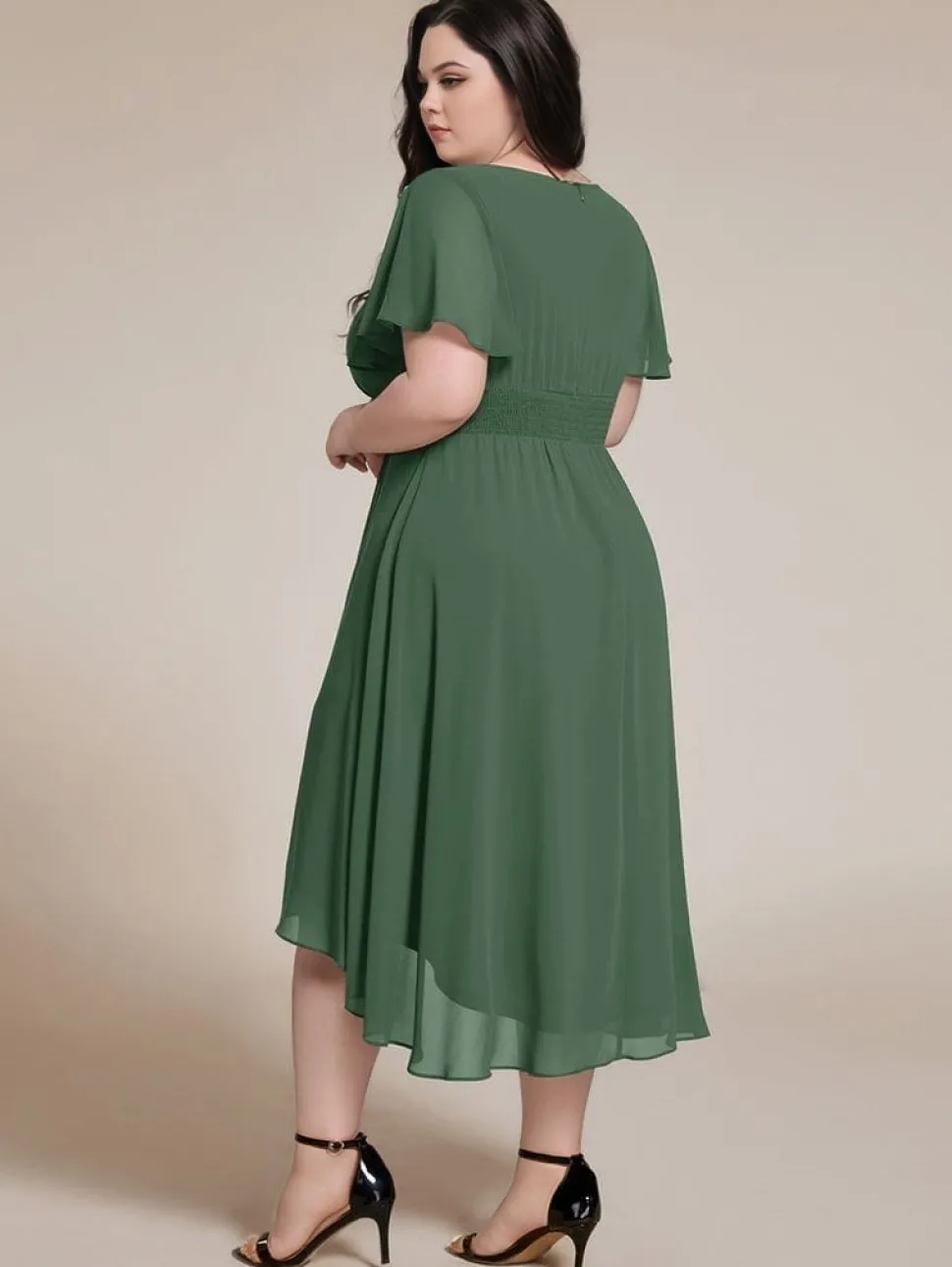Robe demoiselle d'honneur verte asymétrique plus size
