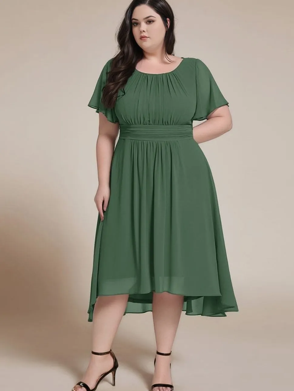 Robe demoiselle d'honneur verte asymétrique plus size
