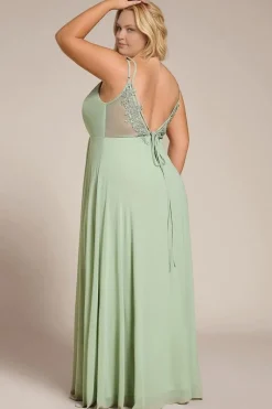 Robe demoiselle d'honneur vert sauge dos nu grande taille