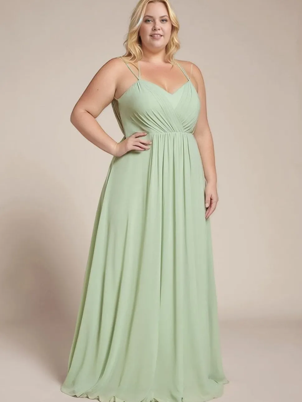 Robe demoiselle d'honneur vert sauge dos nu grande taille