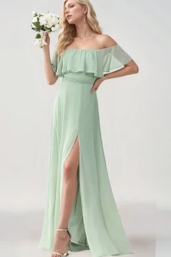 Robe demoiselle d'honneur verte longue épaules dénudées