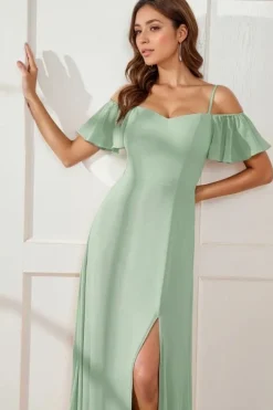 Robe demoiselle d'honneur vert sauge longue