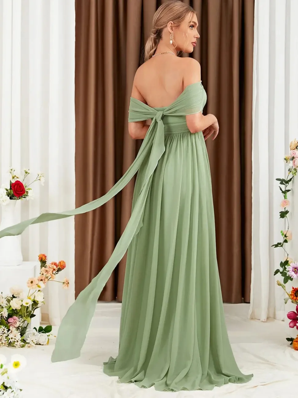 Robe demoiselle d'honneur verte sauge