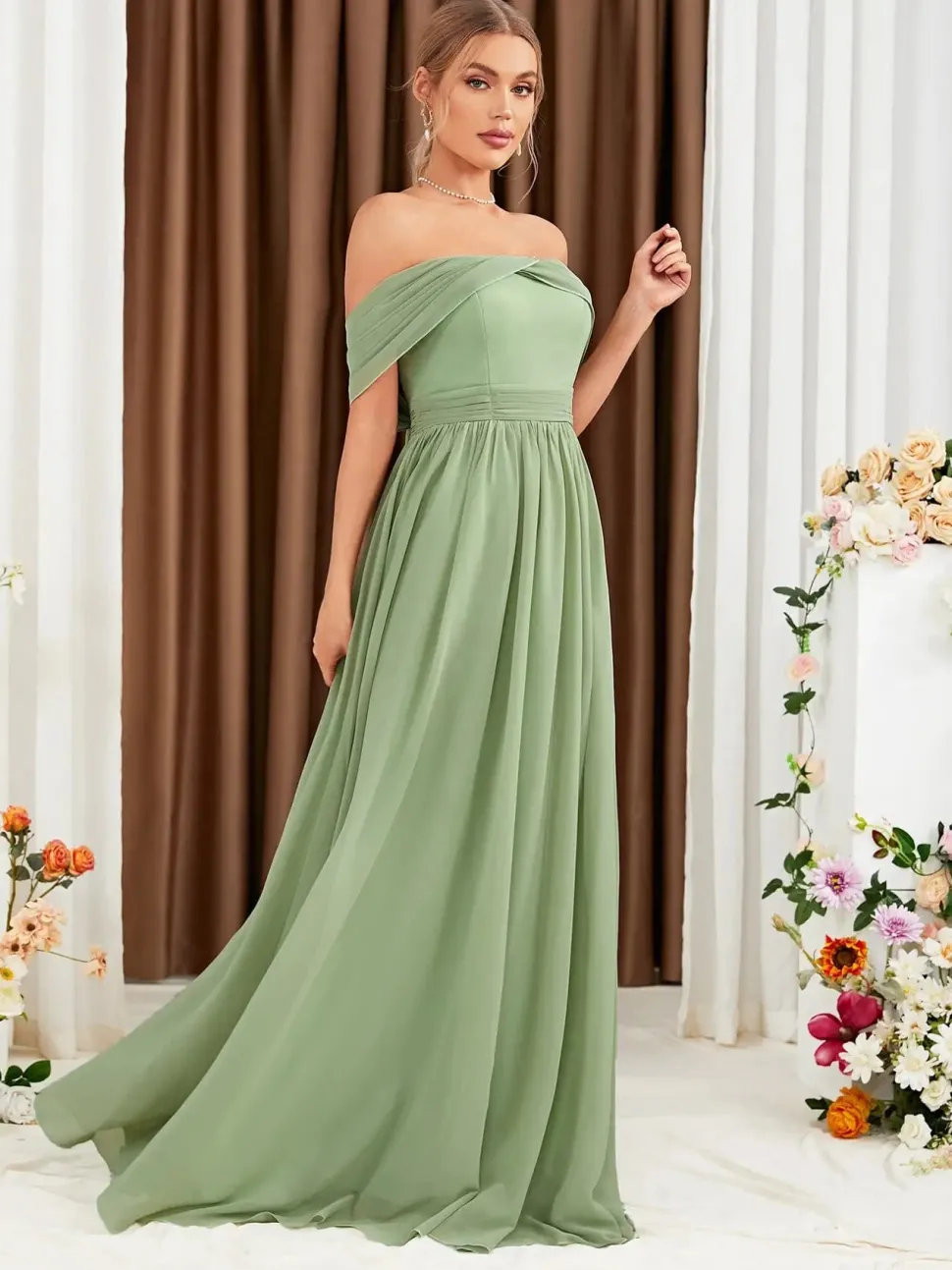 Robe demoiselle d'honneur verte sauge