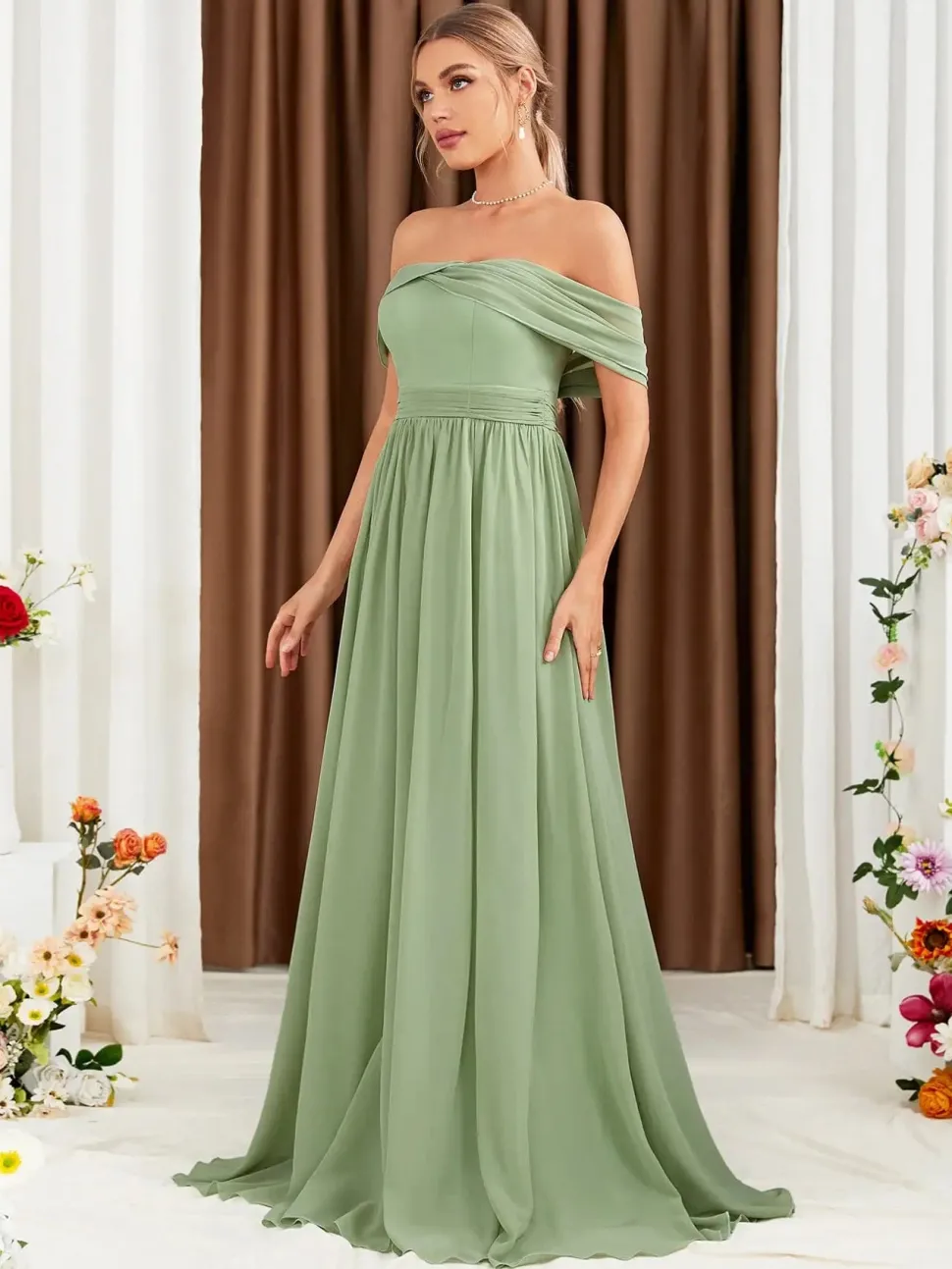 Robe demoiselle d'honneur verte sauge