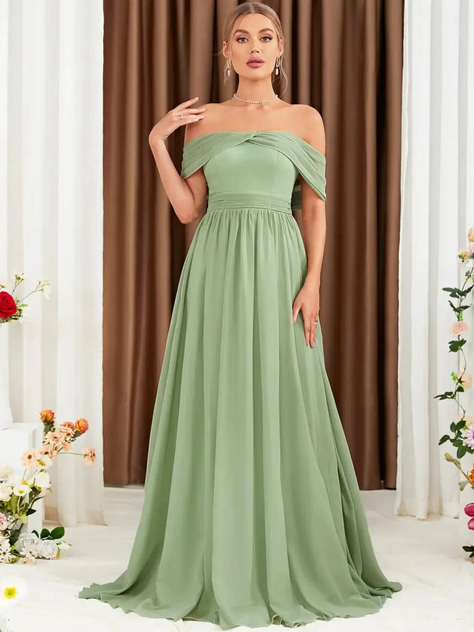 Robe demoiselle d'honneur verte sauge