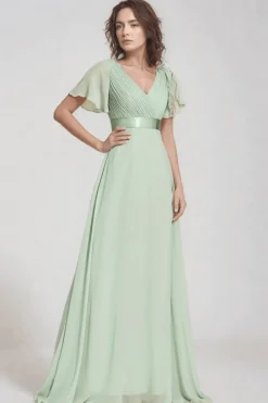 Robe demoiselle d'honneur vert sauge longue fluide