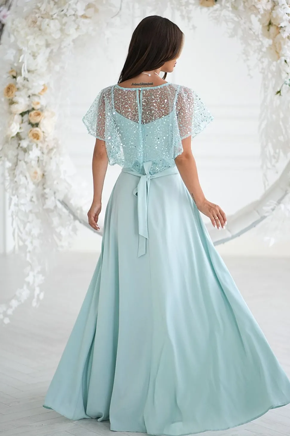 Robe demoiselle d'honneur vert menthe longue fendue