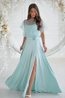 Robe demoiselle d'honneur vert menthe longue fendue