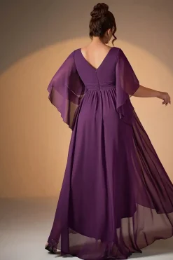 Robe demoiselle d'honneur violette asymétrique fluide
