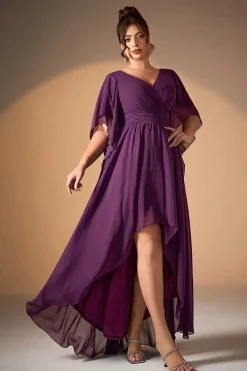 Robe demoiselle d'honneur violette asymétrique fluide
