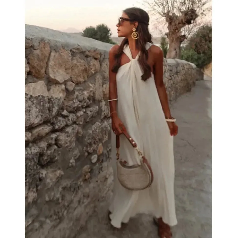 Robe de plage blanche longue sans manches