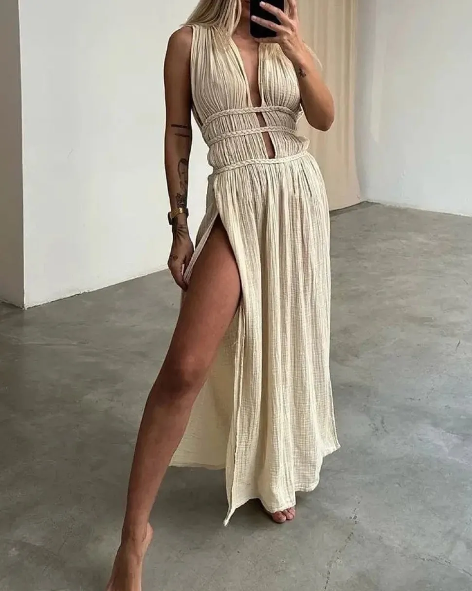 Robe de plage bohème fendue longue