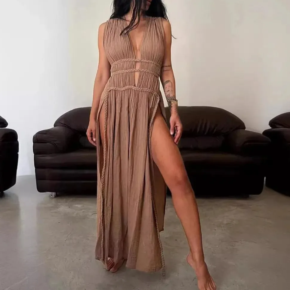 Robe de plage bohème fendue longue