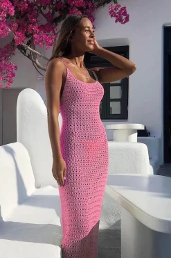 Robe de plage crochet longue fendue dos nu