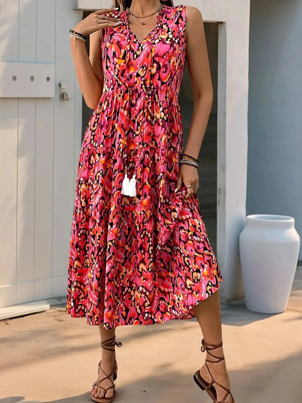Robe de plage fleurie sans manches