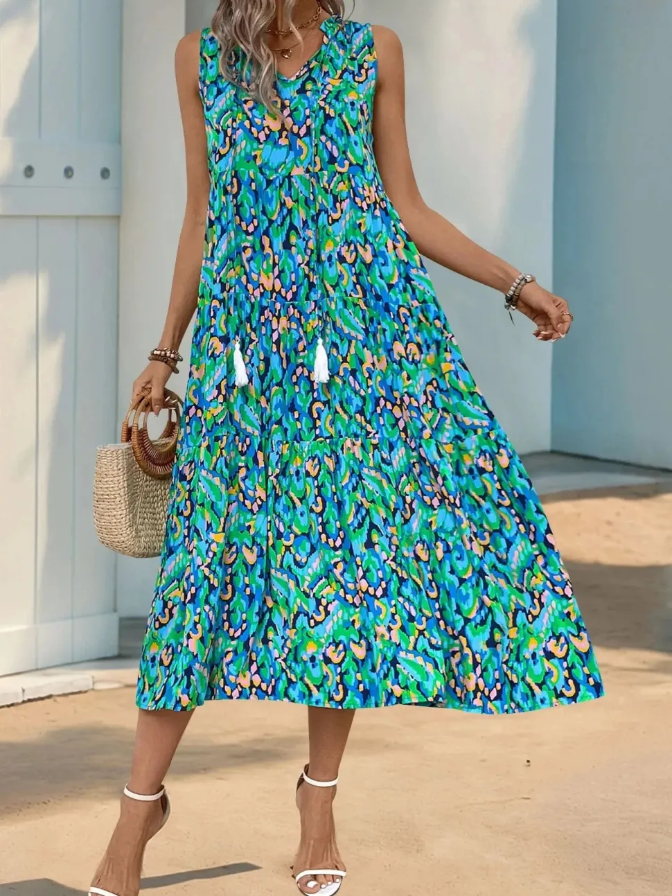 Robe de plage fleurie sans manches