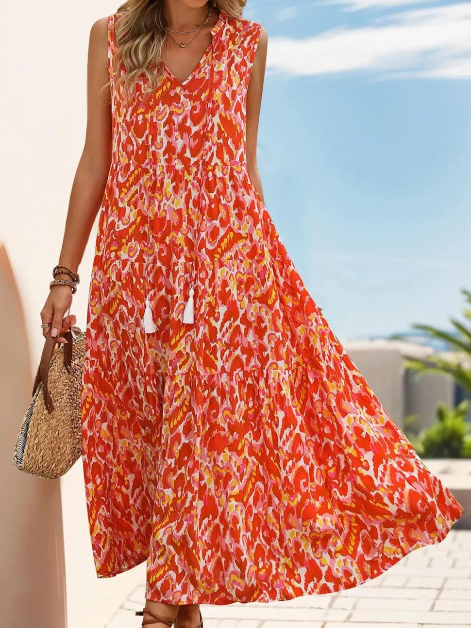 Robe de plage fleurie sans manches