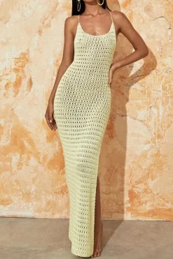 Robe de plage jaune longue dos nu