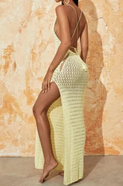 Robe de plage jaune longue dos nu