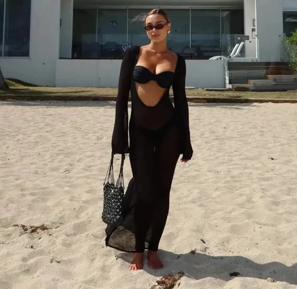 Robe de plage manches longues transparente