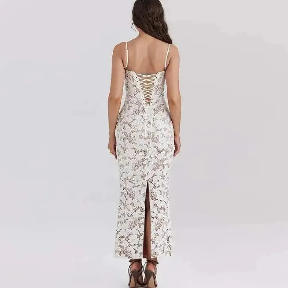 Robe de soirée blanche dentelle longue