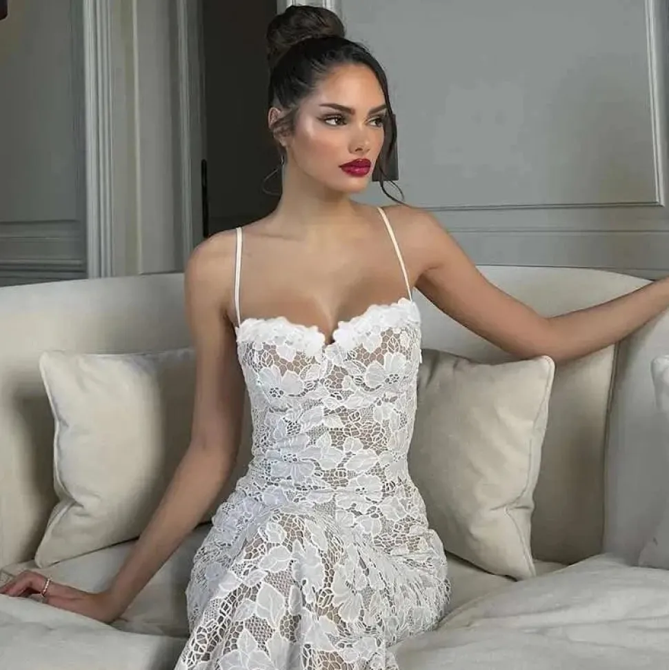 Robe de soirée blanche dentelle longue